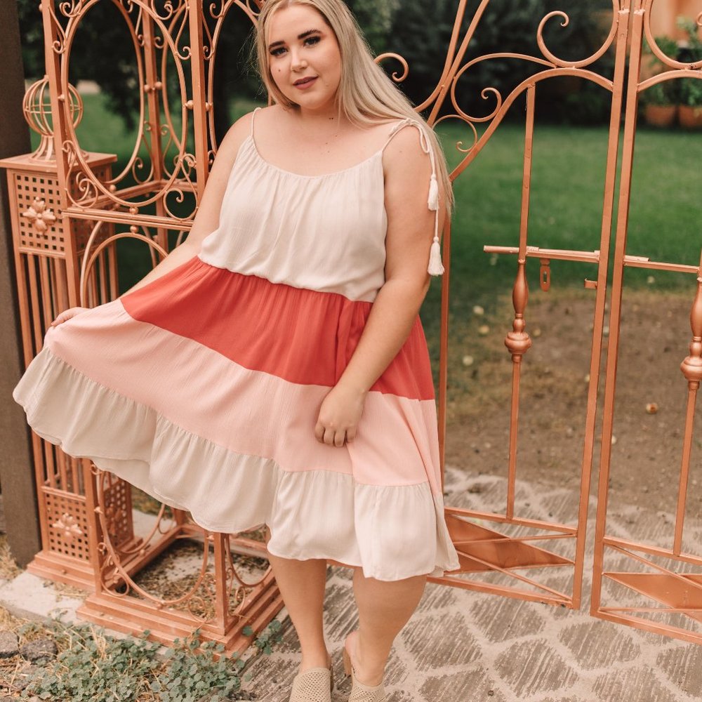 SALE || Color Block Ruffles Midi Dress In Pink - Picture 8 of 12